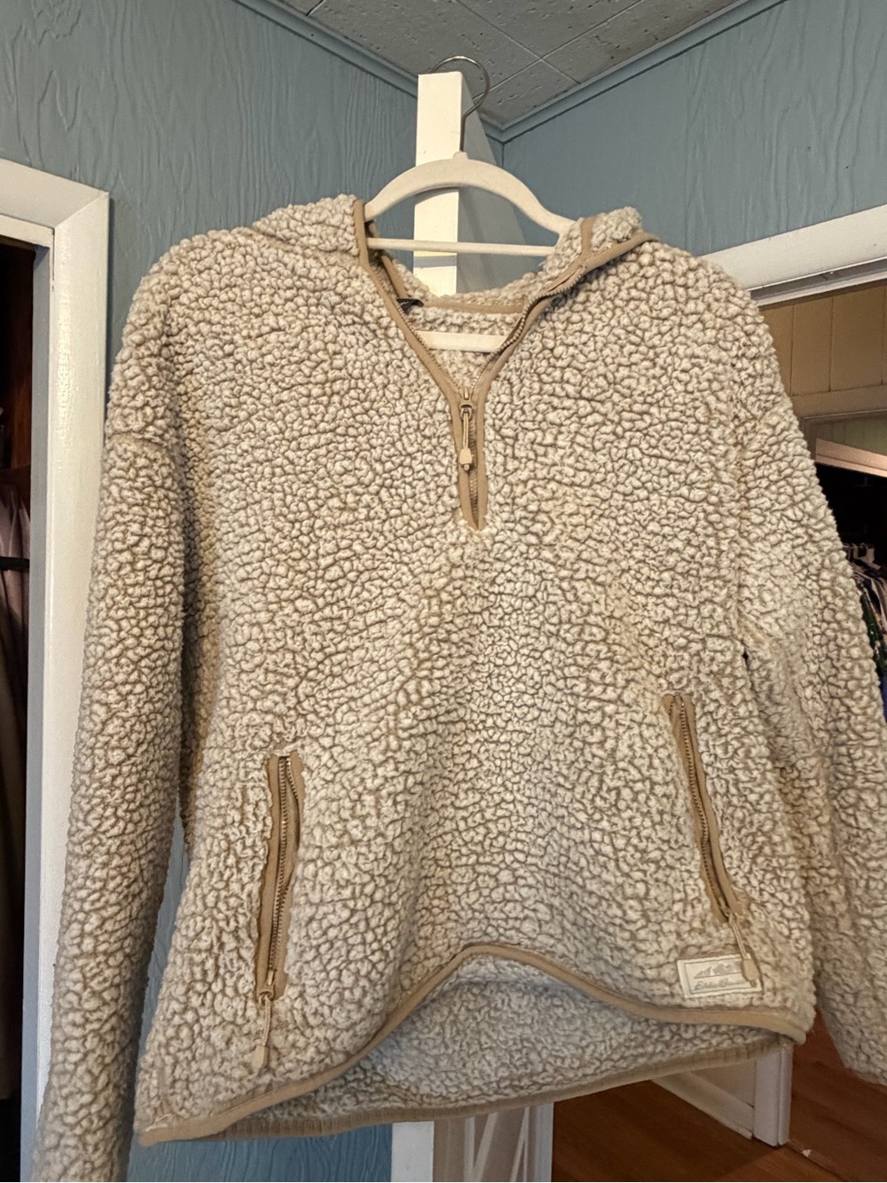 Eddie Bauer Cream Sherpa Half-Zip Pullover